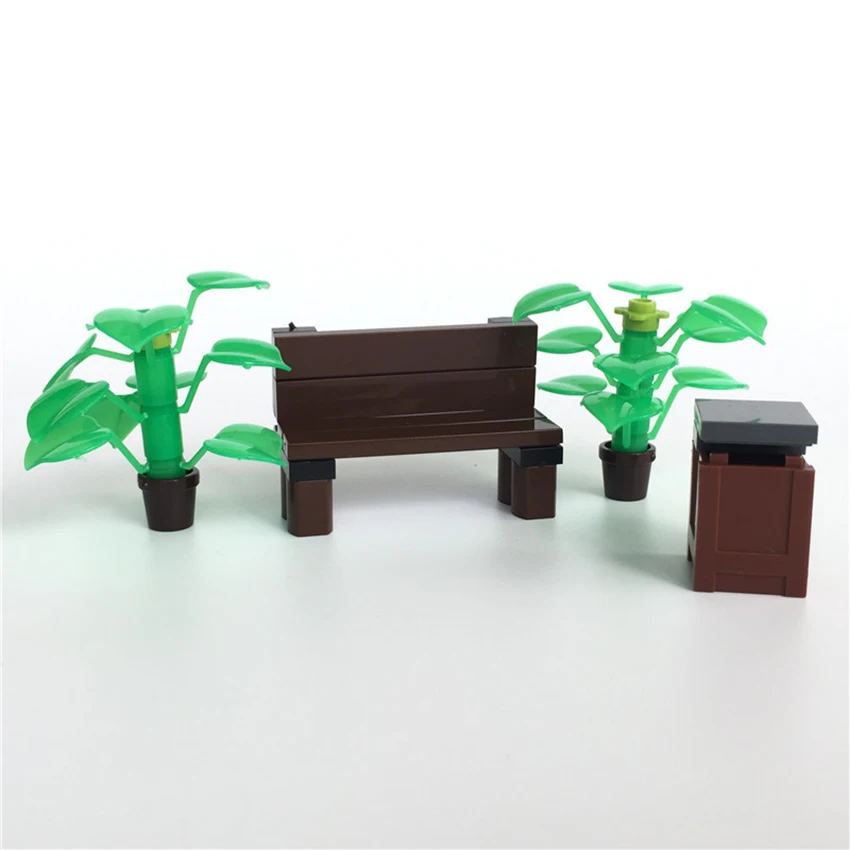 Детский конструктор Парк скамейка мусорная корзина аксессуары MOC набор сделай