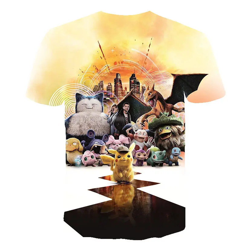 Детская футболка с 3D принтом «Pokemon Detective Pikachu»; коллекция года; модная летняя футболка с короткими рукавами; топы; уличная одежда; детская футболка
