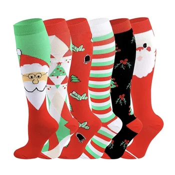 

Christmas Stockings Men Women Red Tree Bells Green Red Strips Casual Compression Long Socks Stretch Elastic Calf Stockings XL