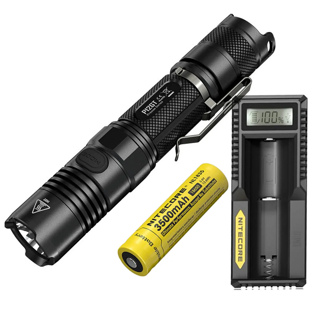 NITECORE P12GT тактический фонарь черный CREE XP L HI V3 LED max 1000LM дальность луча 320 м уличный
