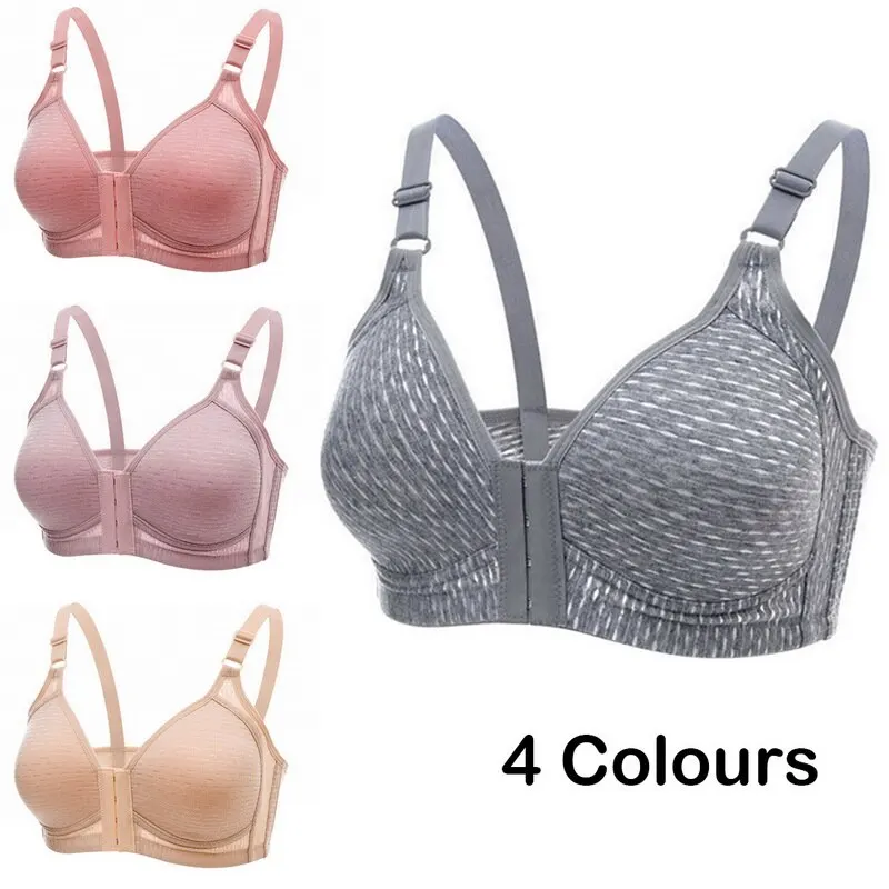Women Front Buckle Bra Push Up Breathing Bra Solid Color Bra Gathered Bra Wireless Bra Comfortable Underwear Without Steel Ring