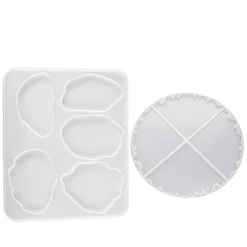

2 Pcs Silicone Resin Molds, 5 Large Size Irregular Patterns and 4 Flexible Geode Agate Patterns for Making Coaster, Bowl Mat,