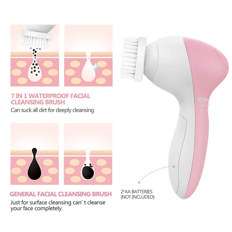 5 in 1 Face Cleansing Brush Silicone Facial Brush Deep Cleaning Pore Cleaner Face Massage Skin Care Waterproof Facial Brush - Image 3