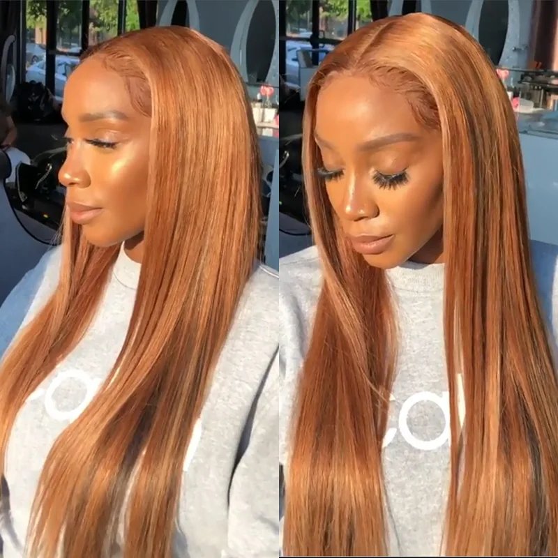 Highlight Ginger Blonde Lace Front Human Hair Wigs Straight 13X4 Lace Front Wig Color 30 Blonde Lace Wig 180% Non-Remy