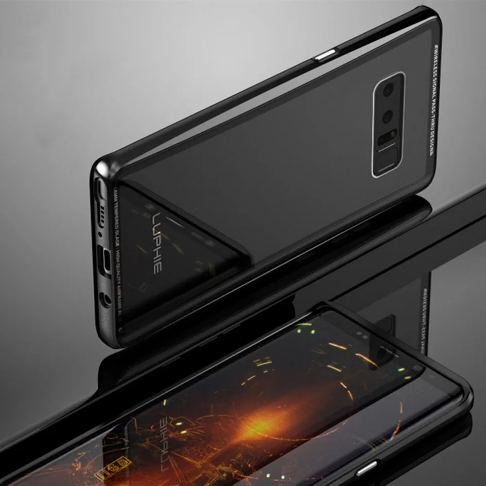 Luphie Metal Frame Phone Case 9H Tempered Glass Back Cover Ultra-slim Phone Protective Cover For Samsung Galaxy Note8 S8 S8 Plus