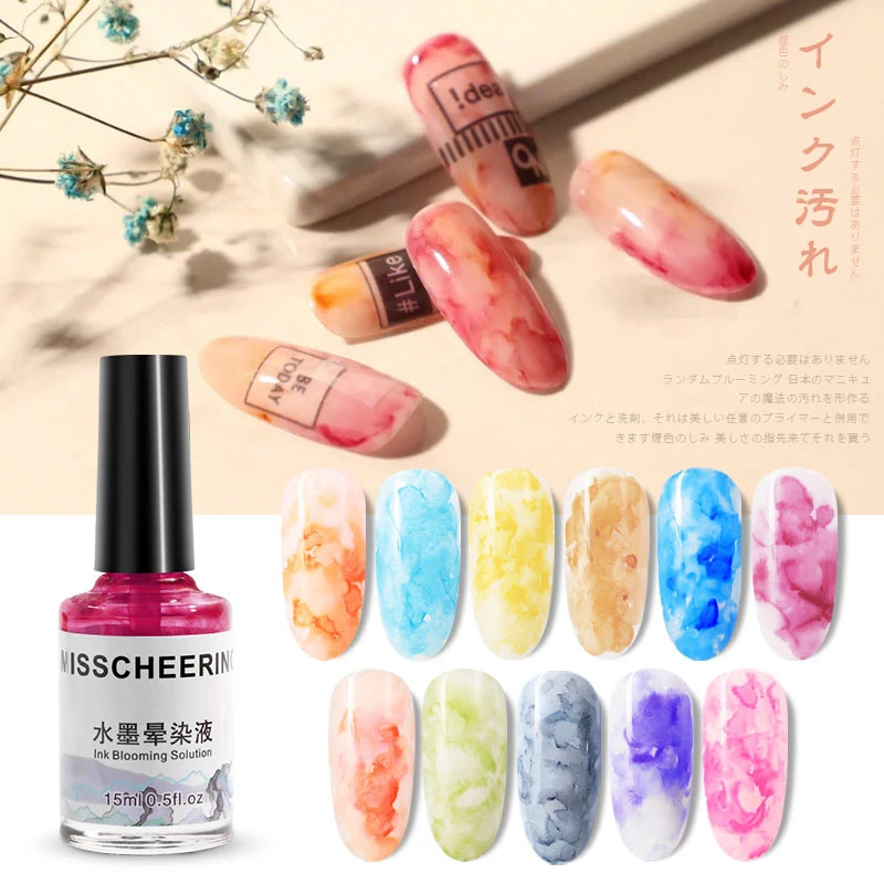 

15 ML Watercolor Ink Nail Polish Blooming Gel Smoke Effect Smudge Bubble DIY Varnish Manicure Decor Nail Art Salon Set TSLM1