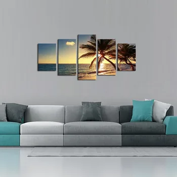 

5 Pieces Frameless Canvas Photo HD Printed Sea Sunset Palm Trees Wall Decorations Wall Art Picture Canvas Wall Paintings