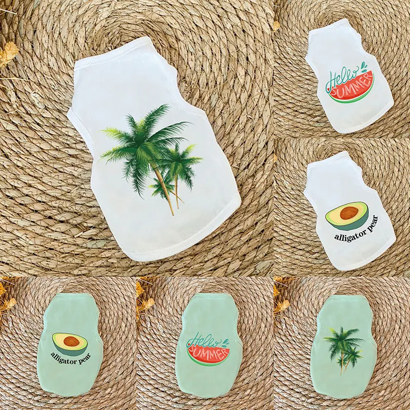 Chaleco de verano para perro divertido, ropa sin mangas con estampado de árboles y frutas para cachorros, camisa para perros pequeños y medianos