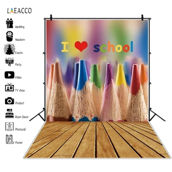 

Laeacco Colored Pencil I Love School Study Learning Party Backdrop Wooden Floor Photography Background Photo Studio Photophone