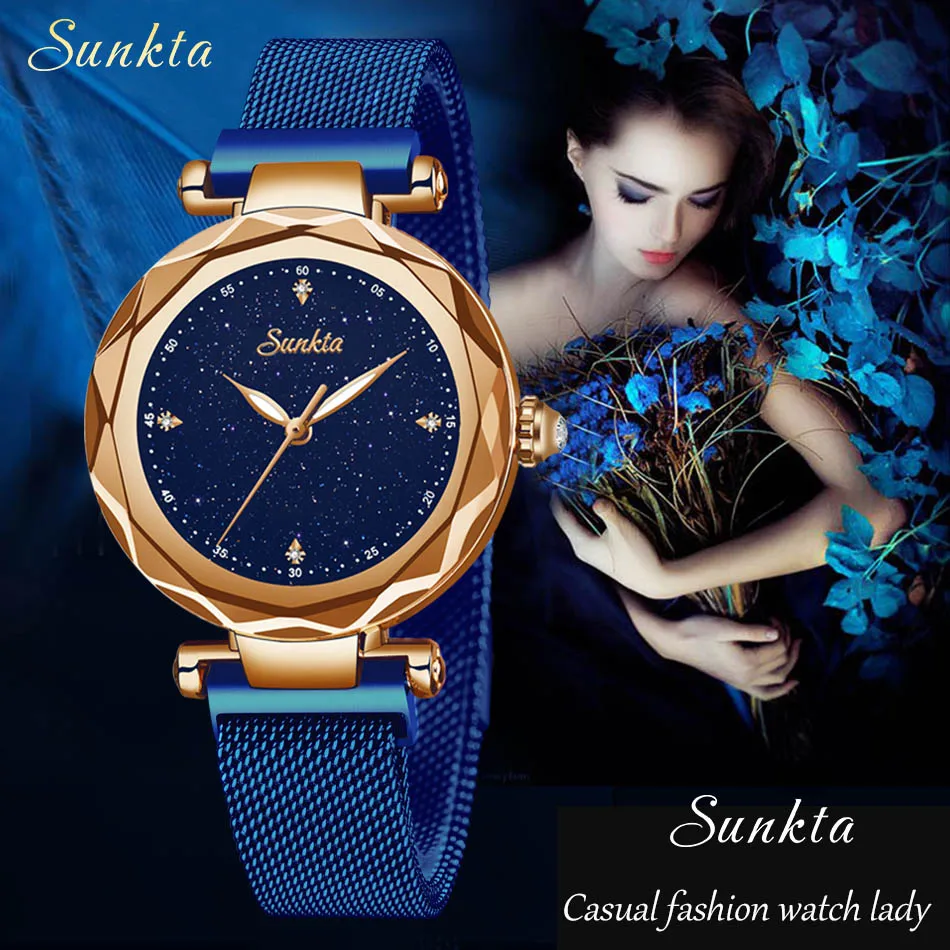 Montre Femme, SUNKTA, женские часы, модные, магнит, сетка, с часами, женские, спортивные, водонепроницаемые, кварцевые, наручные часы, Relogio Feminino