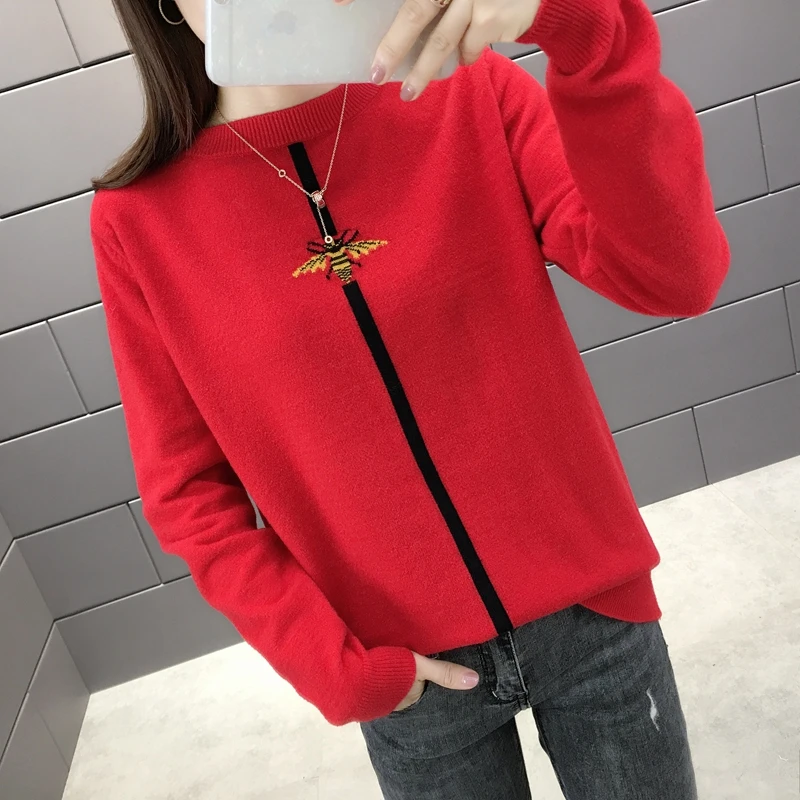 red Кристальная шерстяная Вертикальная трикотажная sweater-0740ag-3675 - Цвет: red