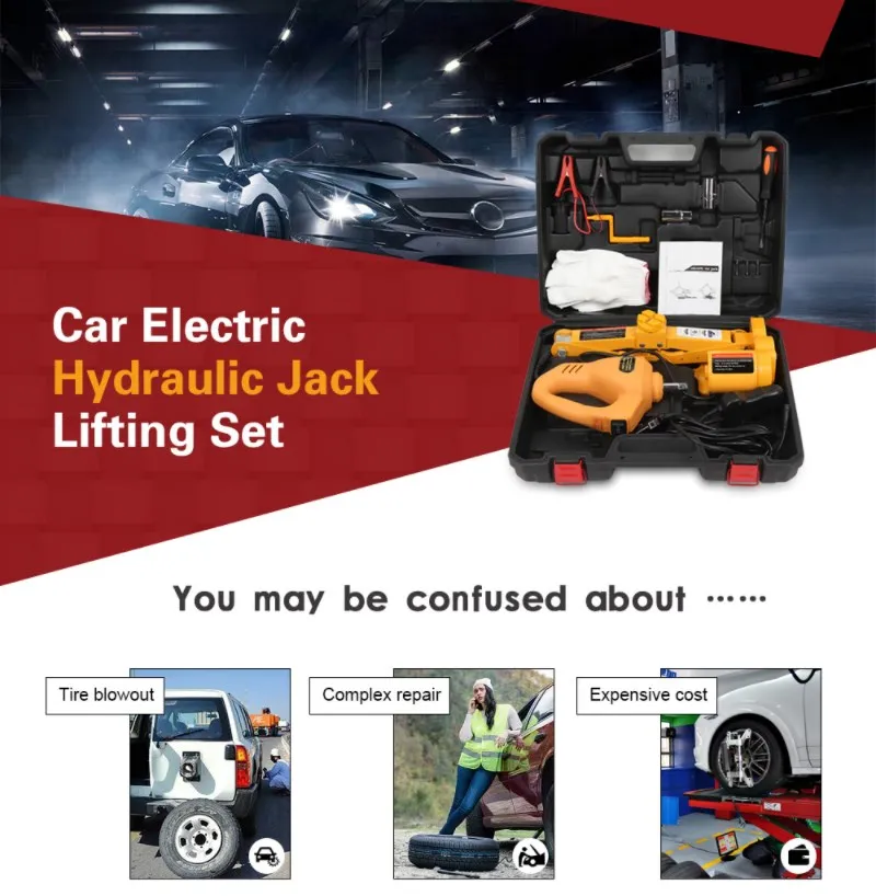  12V Car Lift Hydraulic Jack LED Light Tire Replacing Tool Auto Electric Lifting Equipment With Remo