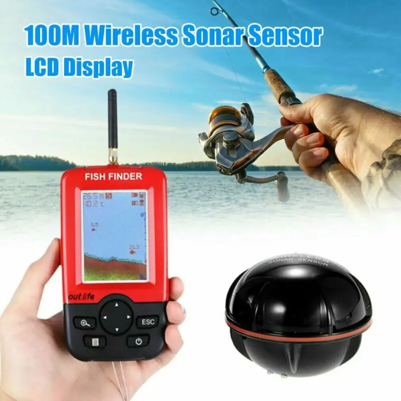 US $55.99 Portable Depth Locator Fish Finder with 100M Wireless Sonar Sensor Echo Sounder Fishfinder LCD Display Waterproof Sea Fishing