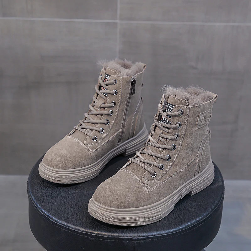 

2021 women Boot Winter Fashion Thick Plush Warm Shoes New Ankle Platform Lace Up Martin Boot Short Snow Boots Botas De Mujer