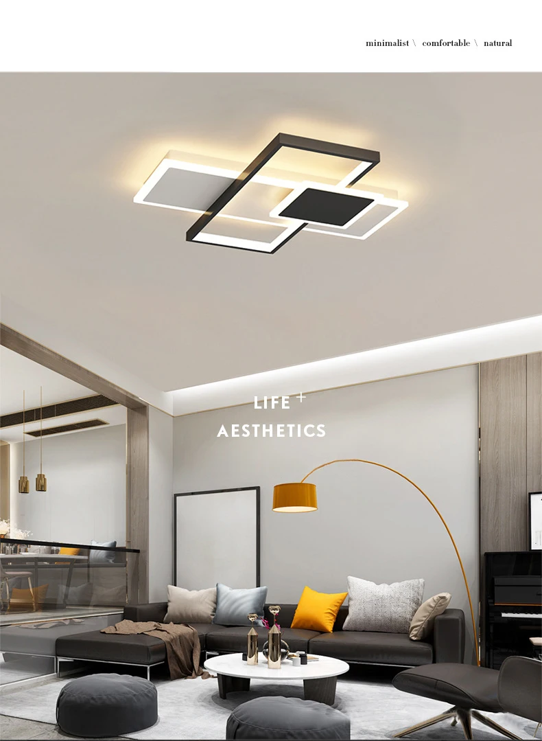 wood chandelier Modern Style LED Chandelier For Living Room Dining Room Bedroom  Ceiling Lamp Gold Rectangle Simple Design Remote Control Light chandelier floor lamp