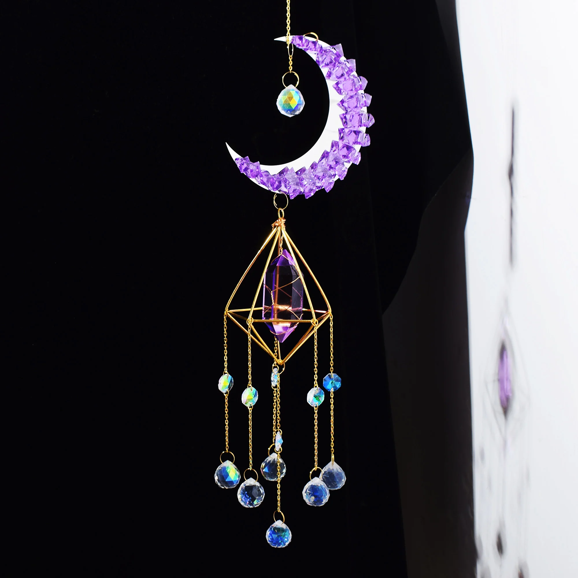 Crystal Suncatcher Prism Window Rainbow Maker Moon Crystal Ball Amethyst Pendant Sun Catcher ​Hanging Ornament Garden Decor
