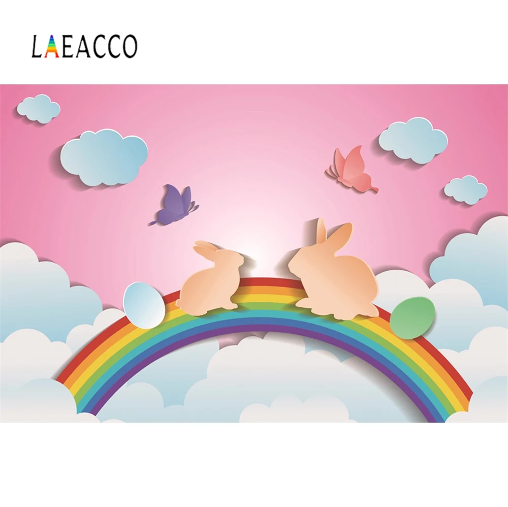 Laeacco розовый Радужный кролик счастливый Пасхальный день ребенок мультфильм фото