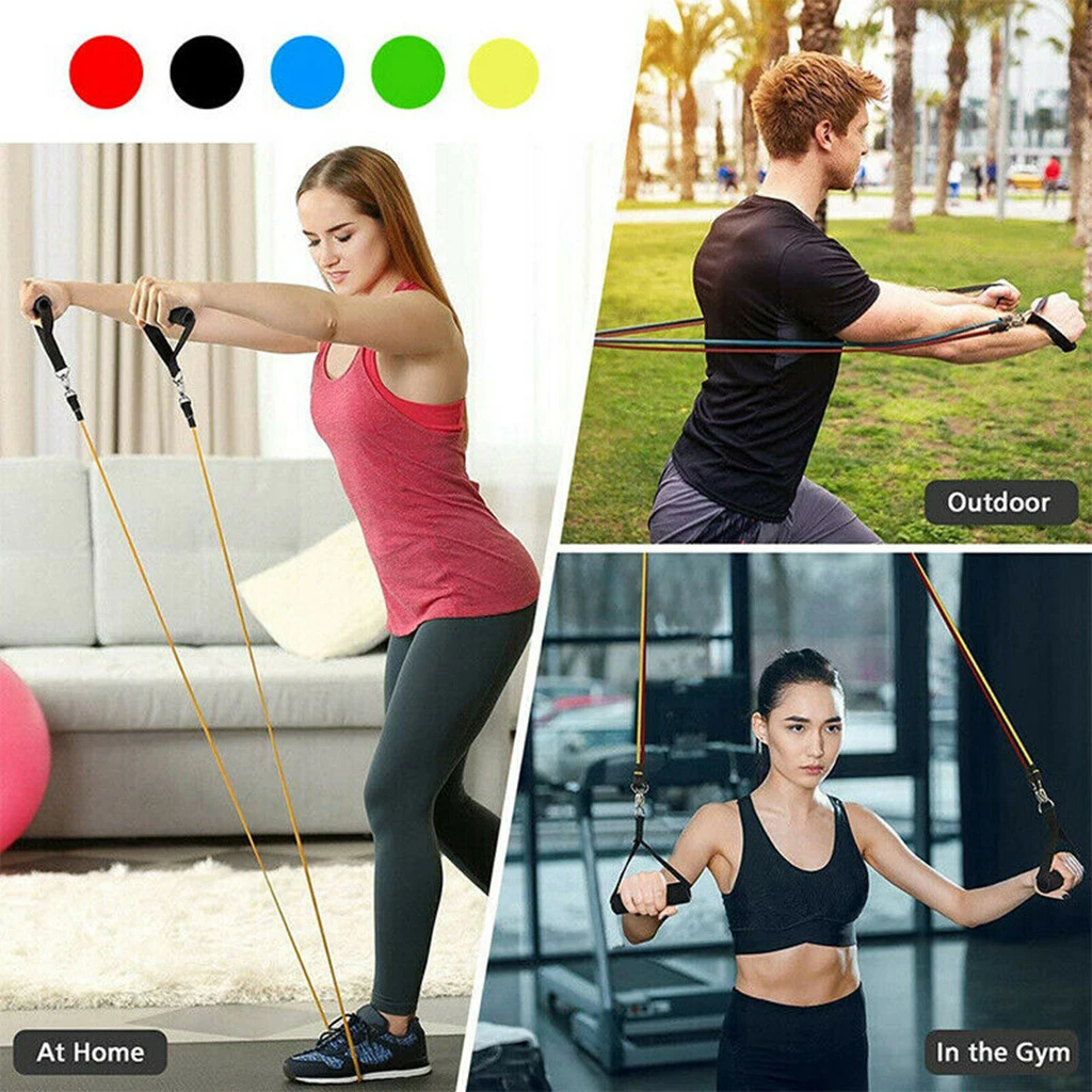 11pcs Resistance Bands Set Pull Rope Home Gym Workout Fitness Elastic Exercise