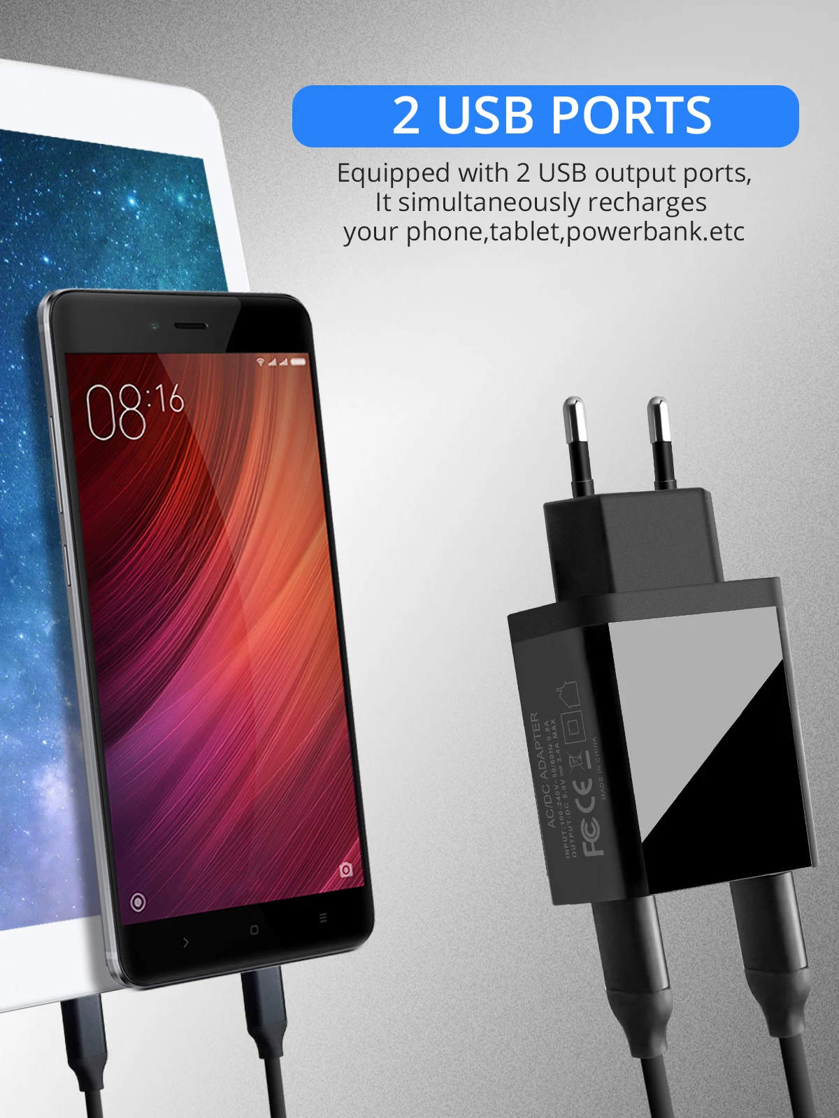 Ankndo 2 порта USB зарядное устройство адаптер Быстрая зарядка светодиодный дисплей зарядное устройство для телефона Быстрая зарядка ЕС вилка настенное зарядное устройство для Xiaomi huawei