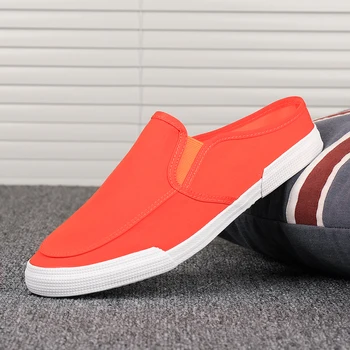 

Summer Flats Casual Shoes Men Canvas Half Slippers for Men Slip-On Mens Casual Shoes Breathable Half Drag Man Casual Sneakers