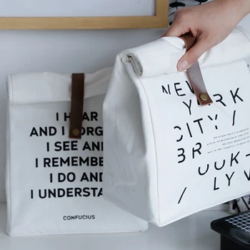 

Waterproof Insulated Lunch Bags Cotton Canvas Storage Bag Travel Picnic Pouch Unisex Thermal Dinner Box Food Case