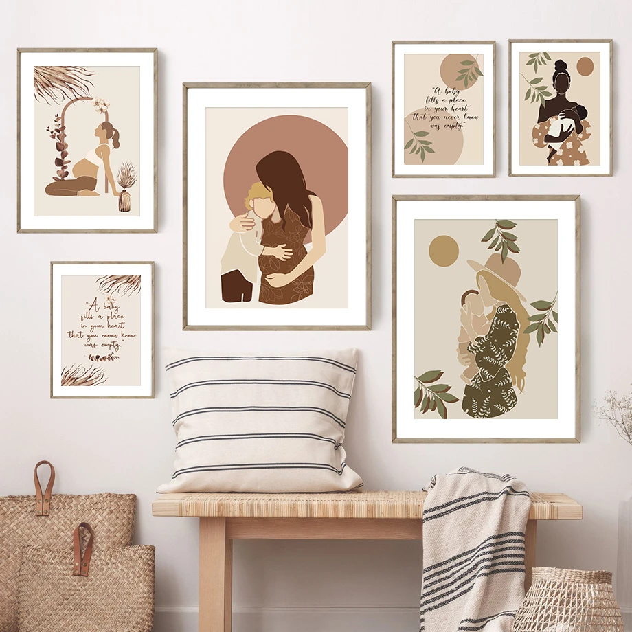 ヴィンテージ妊婦ママの赤ちゃん太陽自由奔放に生きる壁アートキャンバス絵画北欧ポスターやプリント壁写真キッズルーム保育園の装飾 絵画 書道 Aliexpress