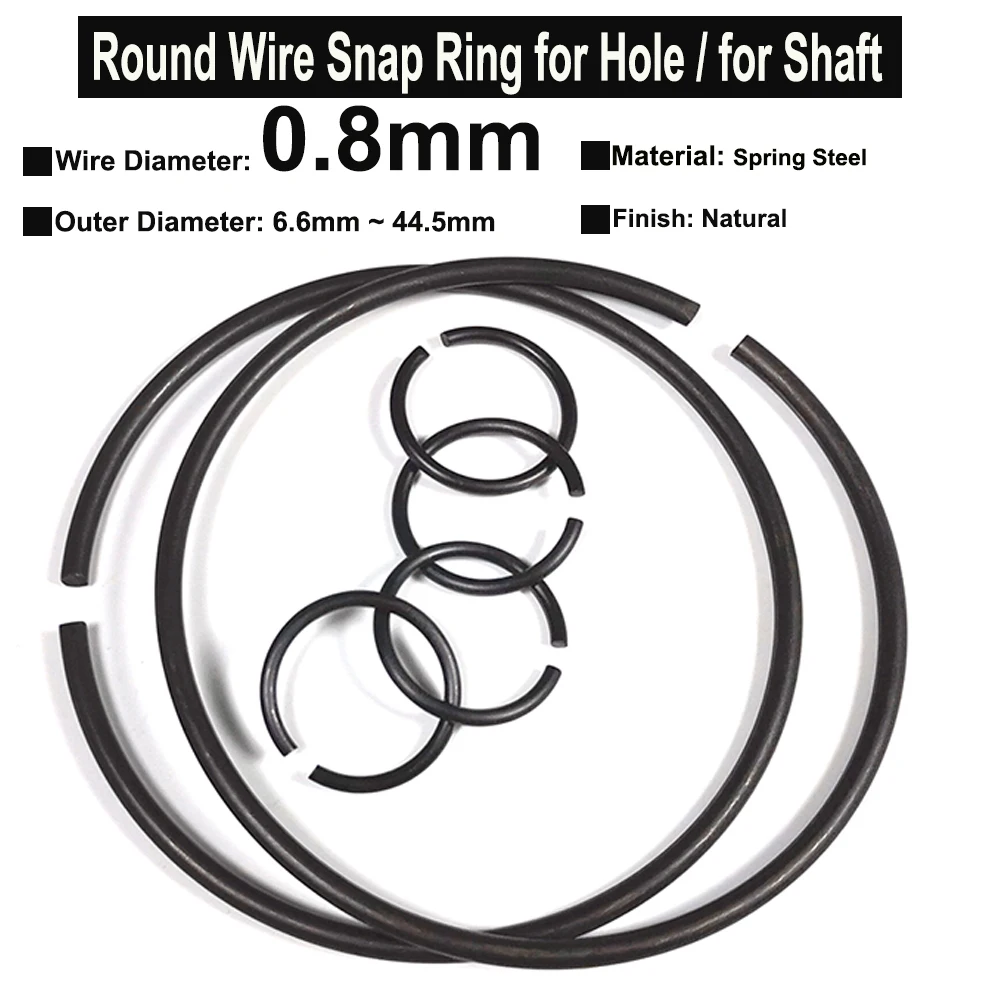 

10Pcs Wire Diameter 0.8mm Spring Steel Round Wire Non-standard Snap Rings for Hole Retainer Circlips for Shaft OD=6.6mm~44.5mm