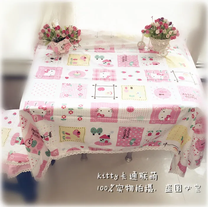 Скатерть из льна с принтом «Hello kitty»; Милая скатерть с рисунком из мультфильма; прямоугольная скатерть; однотонная окрашенная скатерть; кружевная скатерть