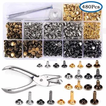 

480pcs/set DIY Leather Crafts Rivets Puncher Punching Tools Double Cap Metal Studs Installation Tool Kit For DIY Craft