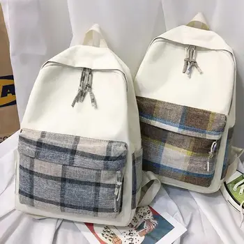 

Women Zipper Pocket Color Block Backpack Student Travel School Bag Rucksack Double Zipper Closure Color Block Patchwork Portable