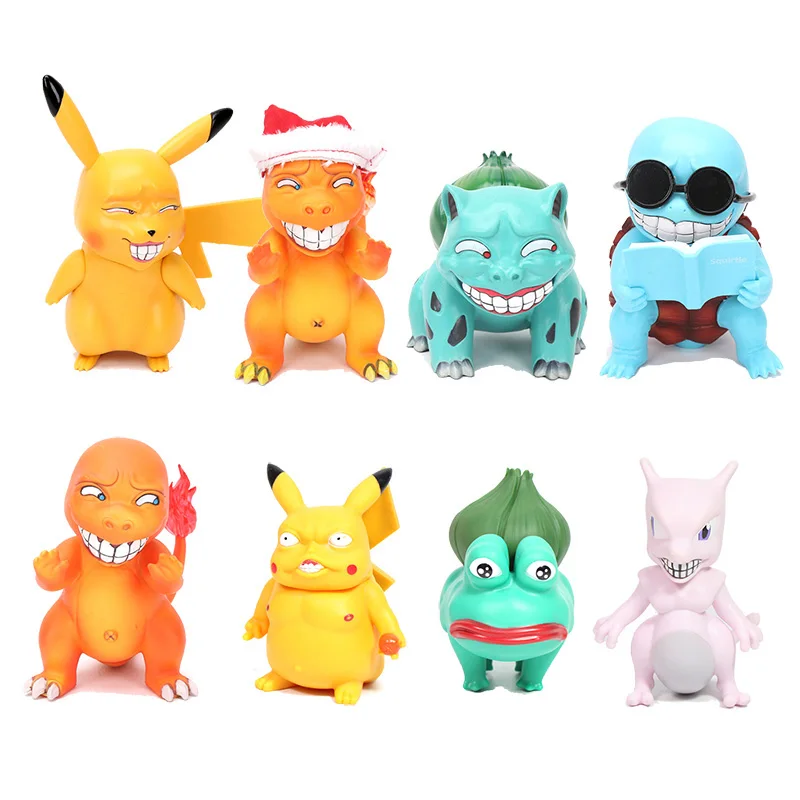 

10-15cm Pokemon Funny Game Freak Pikachu Bulbasaur Charmander Squirtle Wretched PVC Action Figure Model Doll Toys Gift