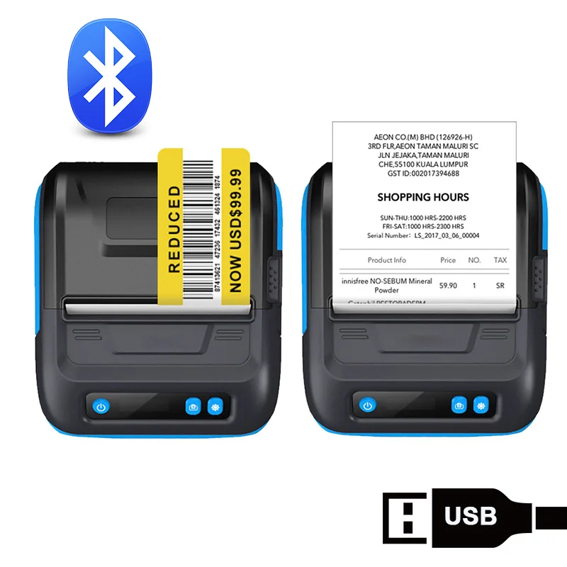 Портативный Bluetooth принтер Pos 80 мм термопринтер штрих кода 3 дюймовый для этикеток 2 в 1 малого бизнеса