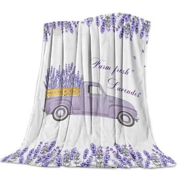 

Rural Style Farm Lavender Truck Throw Blanket Warm Microfiber Blanket Bedroom Sofa Supplies Blankets for Beds