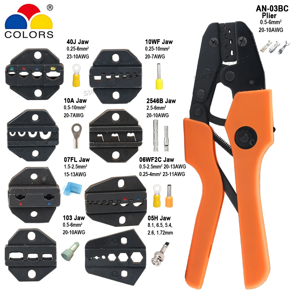 Crimping Pliers 0.5-6mm2 20-10AWG Tabs Plugs Connector Ratchet Plier Jaw Die Kits Tube/Insulated/PV/Coaxial Hand Tools | Инструменты
