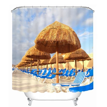 

Summer 3d Shower Curtains Beach Rest Resort Area Pattern Waterproof Bathroom Curtains Thickened Fabrics Bath Curtains