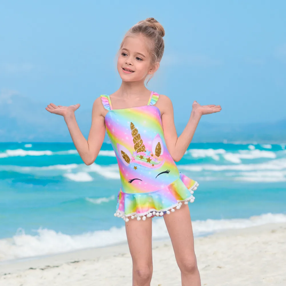 New Adorable Rainbow Unicorn Swimsuit with Bright Color for Your Girls