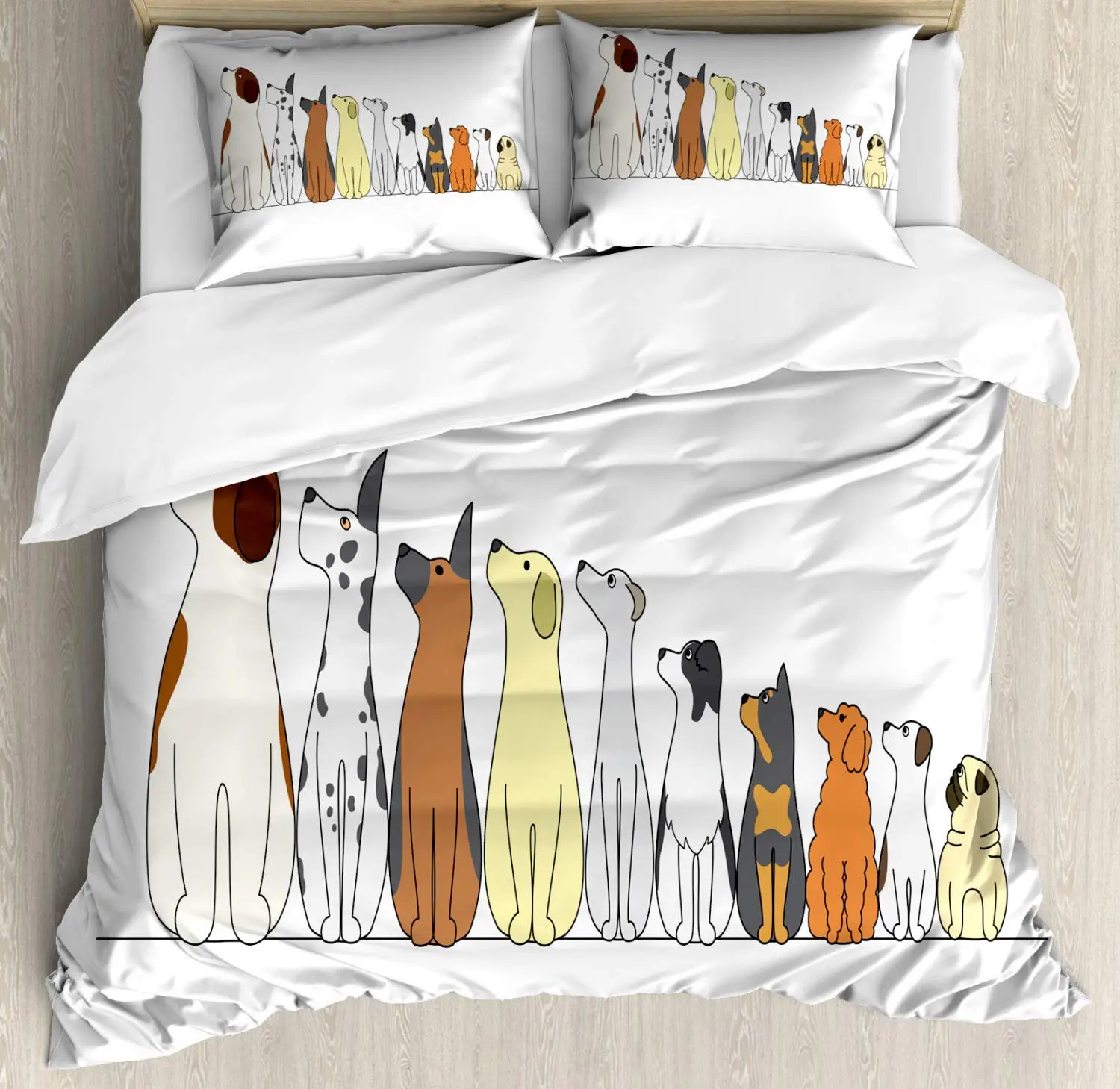 Dogs Duvet Cover Set Dogs In A Row Looking Away Humor German