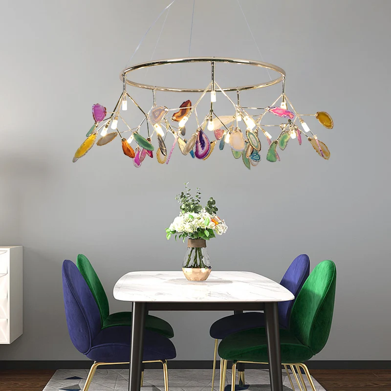 

Nordic Romantic Firefly LED Chandelier Light Stylish Tree Branch/Round Metal Dining Room Restaurant Ceiling Spotlight Chandelier