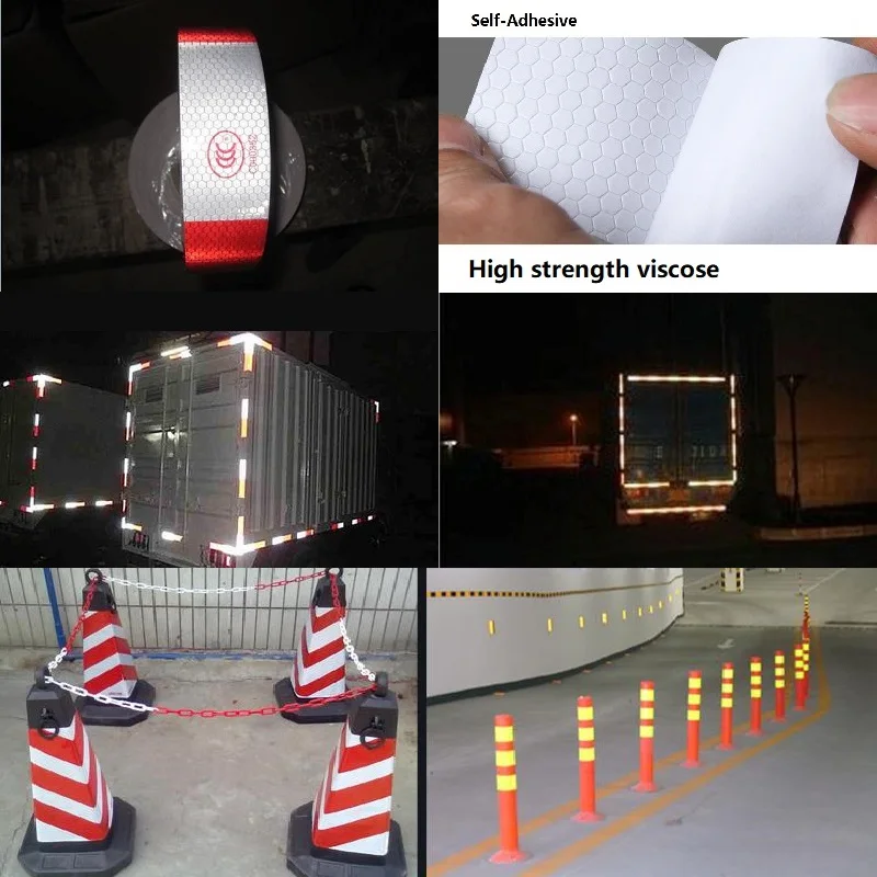 50M/Roll High Visibility Reflective PVC Tape White Add Red Reflective Warning Tape Directly Paste Gor Van Car warning posted