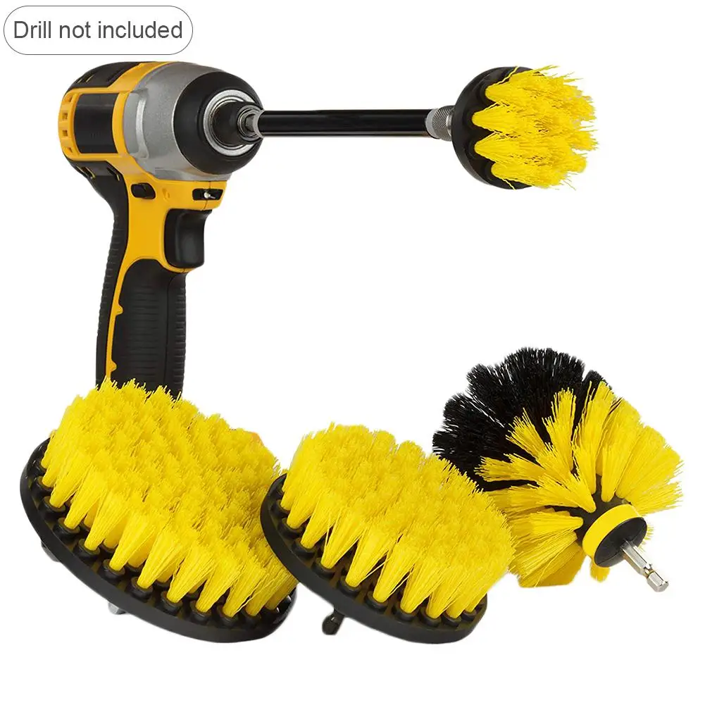 Online 5 uds taladro cepillo kit para fregar conjunto de accesorios de la motocicleta con varilla de extensión para la limpieza del coche cubierta asientos barco asiento tela de alfombra