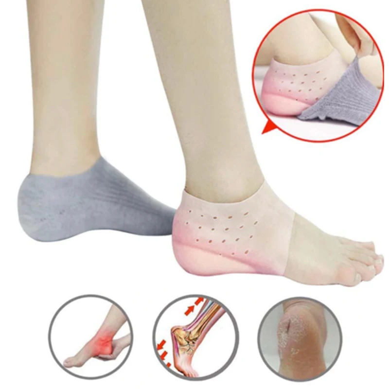 

Hot 1 Pair Unisex Invisible Height Increase Socks Heel Pads Silicone Insoles Foot Massage Care Insoles
