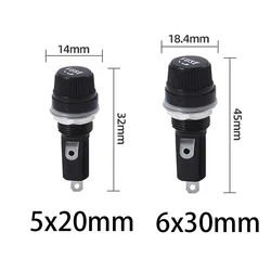 50 pieces/batch 5*20mm glass fuse holder 10A 250V 6x30mm black fuse socket panel mount fuse socket copper