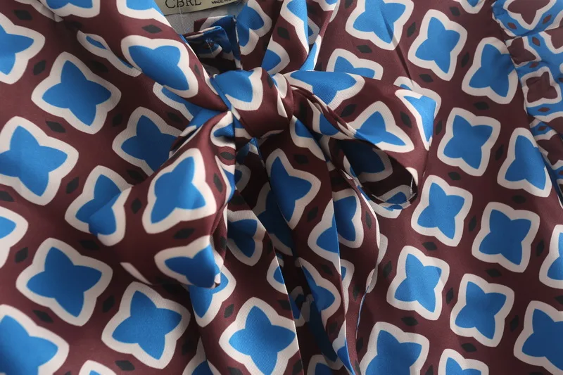 Ceny Damska koszula z długim rękawem jesień 2019 nowych moda geometryczne wzory wzór Modern Lady bufiaste rękawy bluzki bluzki