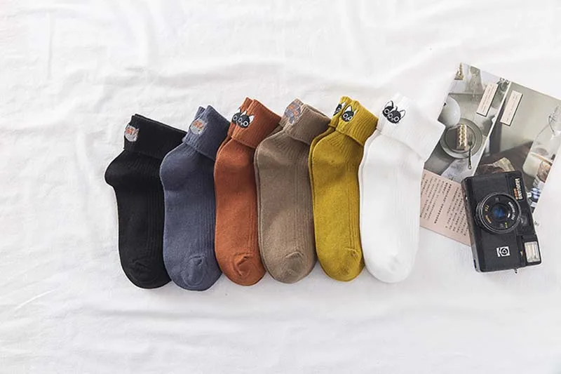 Теплые смешные носки Харадзюку, корейские милые носки ручной работы с вышивкой животных, женские креативные Носки ярких цветов, Chaussette
