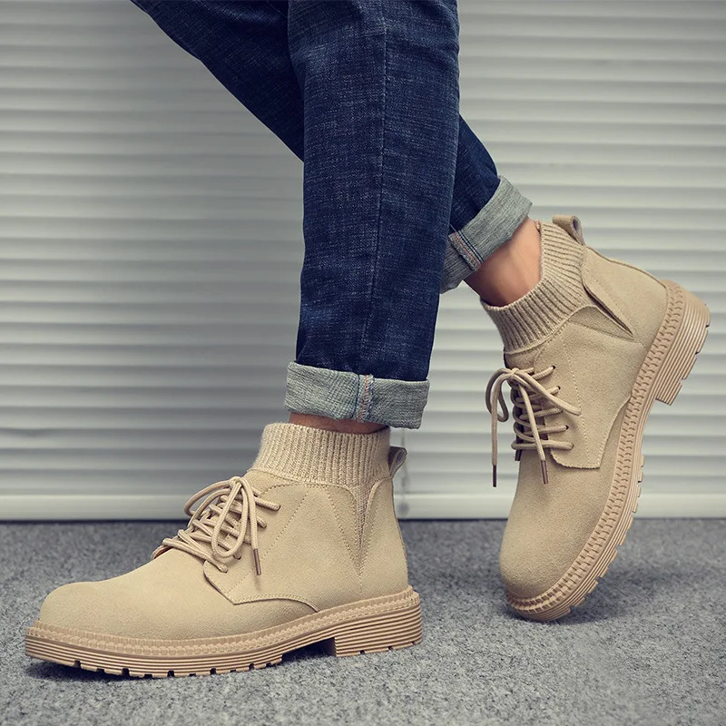 

Autumn And Winter New Style Martin Boots Men Genuine Leather Workwear Desert Short Boots Outdoor Hight-top Men's Boot Socks Mout