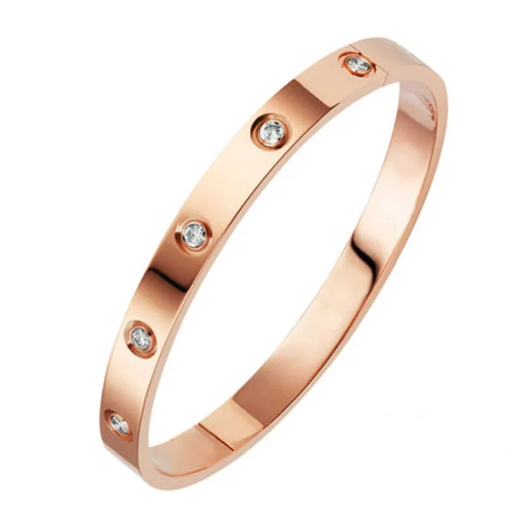 New Fashion Classic Women's Bangles For Women Gold Rose Gold Silver Color Rhinestone Bracelet Cuff Simple Trendy Jewelry
