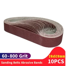 

10Pcs 20*520mm Sanding Belts 60-800 Grits Sandpaper Abrasive Bands For Sander Abrasive Tool Wood Metal Polishing