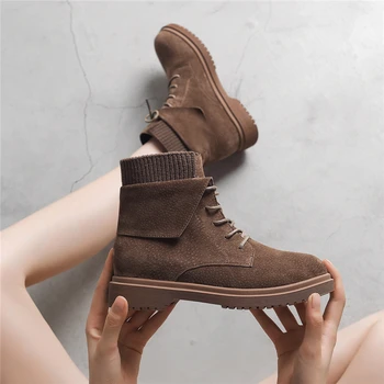 

Winter Boots Women Genuine Female Short Boots Brown 2020 Fashion Retro Trend Naked Women Boots Female Ankle Boots 942335