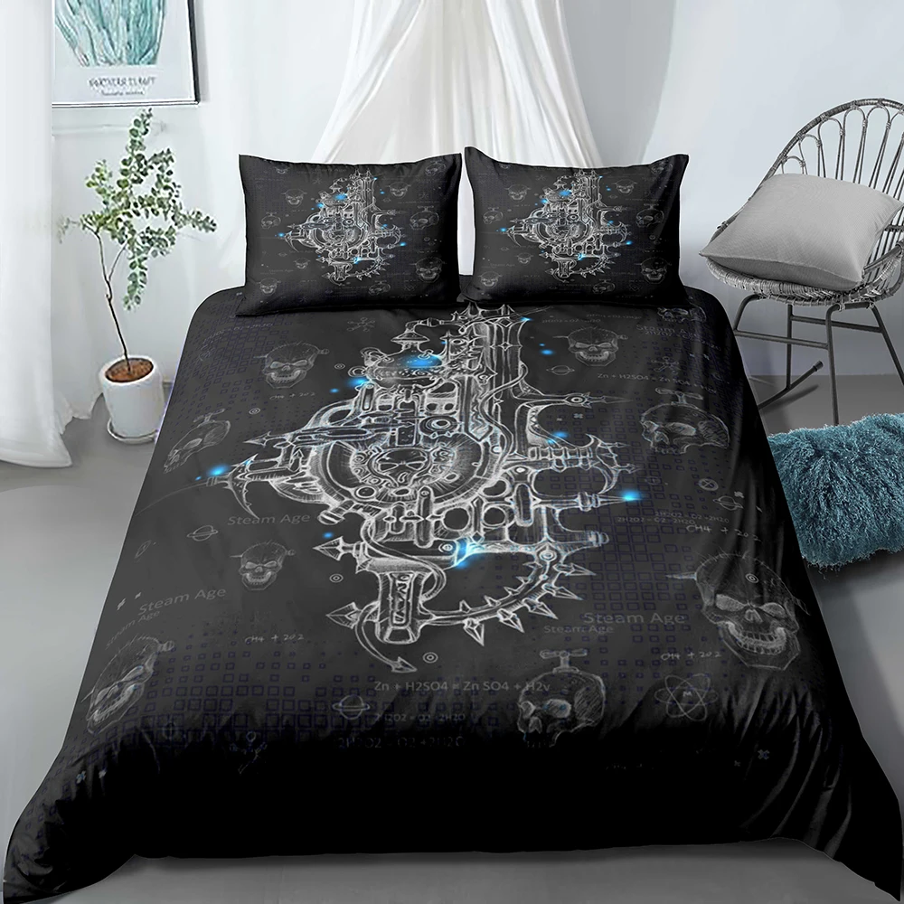 

Adult bedding double bed size 3D hand-painted skull print mysterious black quilt cover boy three-piece quilt cover 1 piece