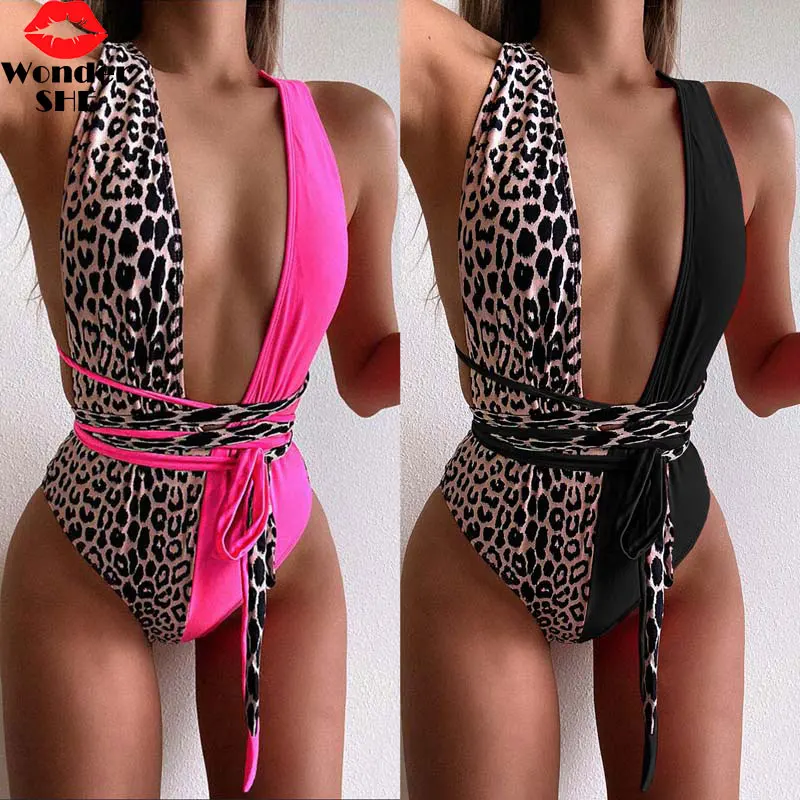 

Women Sexy leopard Swimwear strapped One Piece Swimsuit Transparent swimsuit Female Bathing Suit Monokini Summer Beach Wear